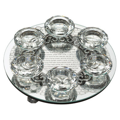 פמוט זכוכית עם פלקטה 6 פמוטי קריסטל 23 ס"מ