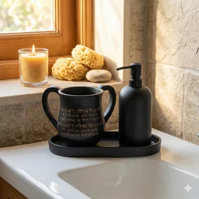 סט סבונייה עם נטלה צבע שחור מפוליריזן מהודר כולל מגש